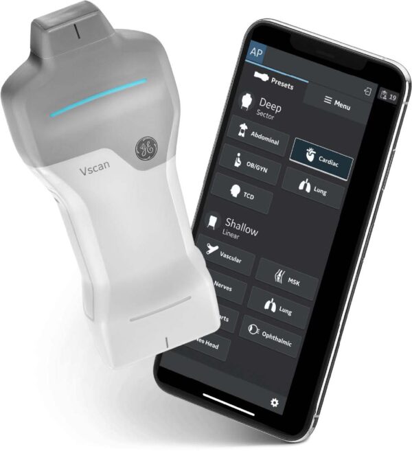 mobiles Farbdoppler Ultraschallgerät Vscan Air SL mit Sektorsonde und XDClear Linearsonde